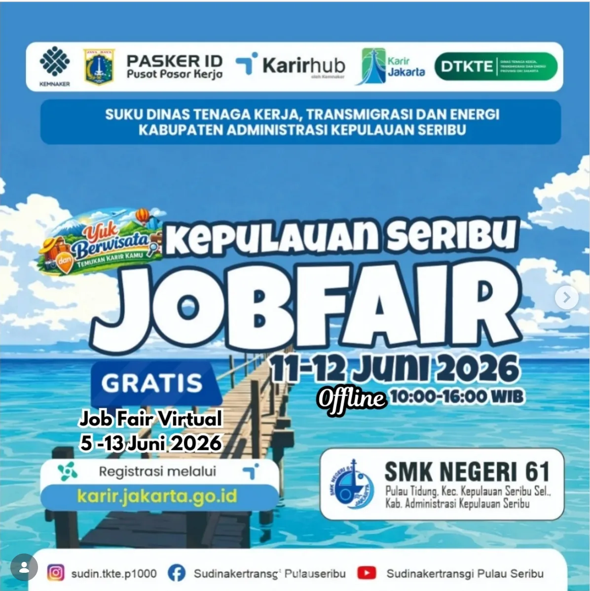 Job Fair Kabupaten Purworejo 2026 (Suku Dinas TKTE Wilayah Kepulauan Seribu) : 10-11 Juni 2026